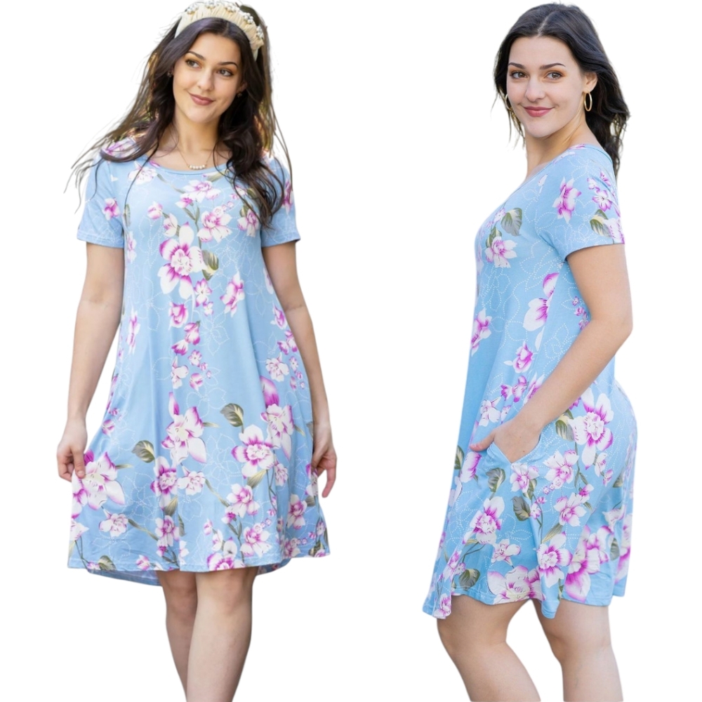 NWOT Blue Floral Print Swing Summer Dress Short Size 2XL